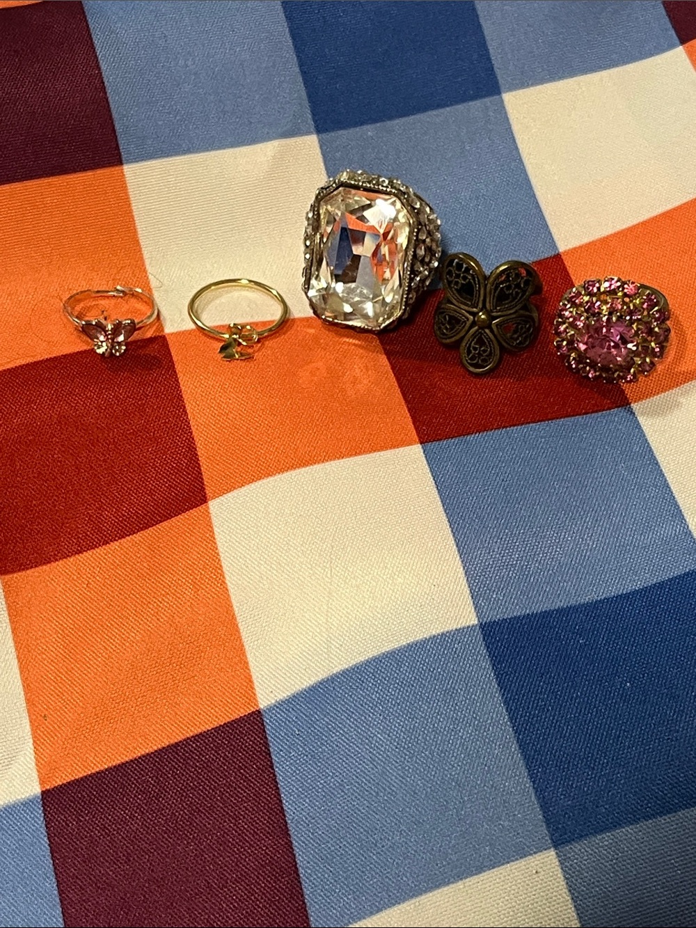 Mixed Costume Ring Set with Clear and Pink Stones - Gold & Silver Tones